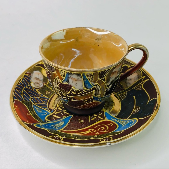 Vintage Tea set China Cup & Saucer Japan 4 Men a Woman Satsuma Moriage Gold Trim - Picture 2 of 8